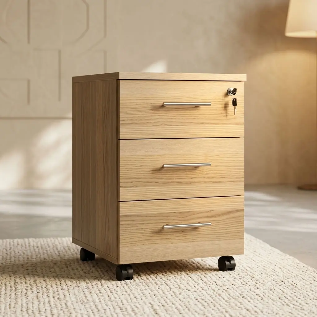 3-Drawer Office Mobile Pedestal with lockable drawers and mobile casters for office storage