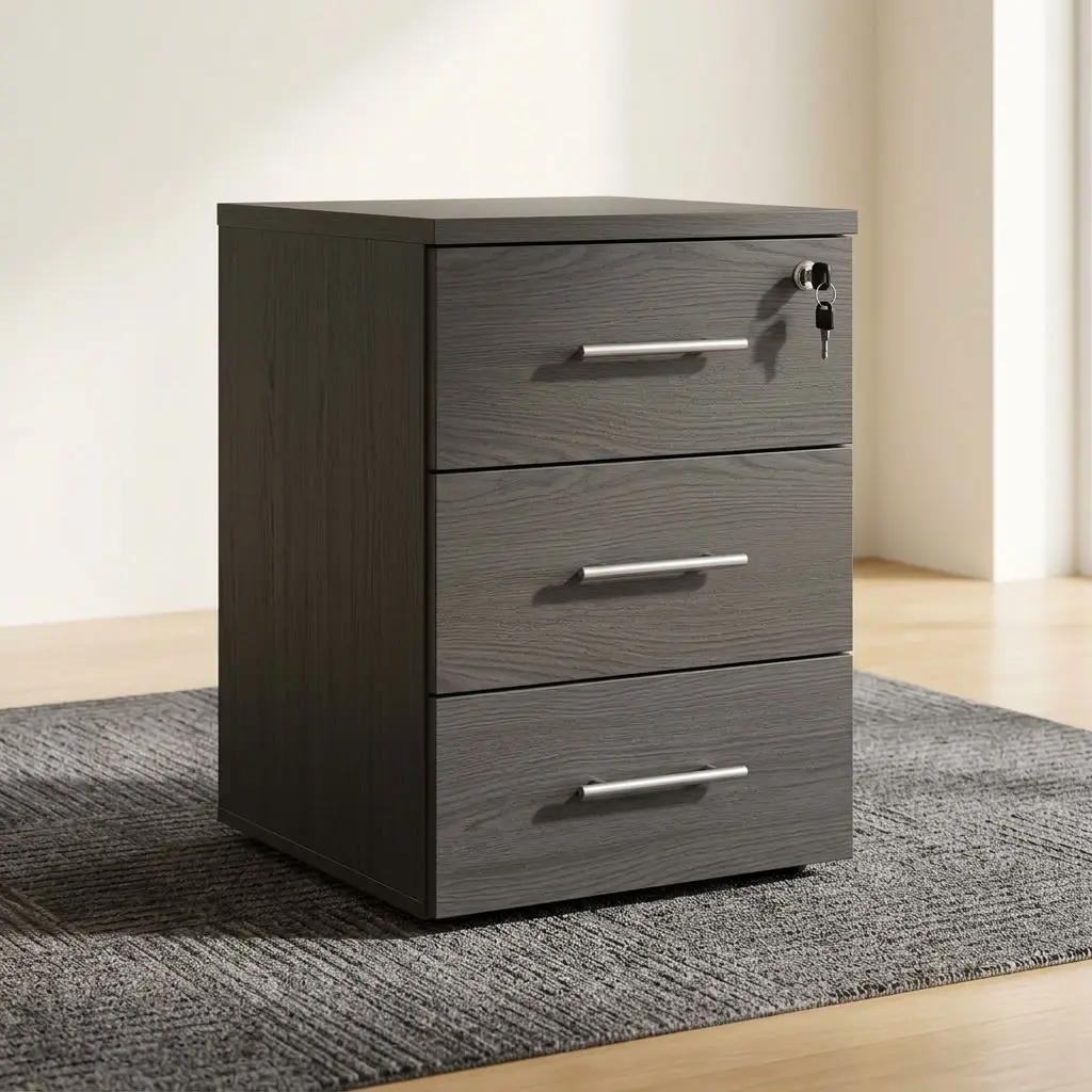 3-Drawer Office Mobile Pedestal with lockable drawers and mobile casters for office storage
