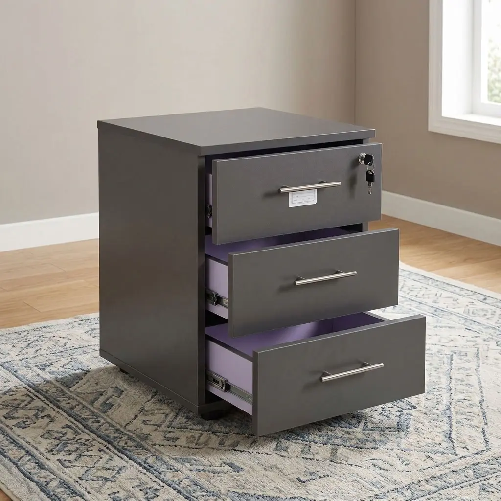 3-Drawer Office Mobile Pedestal with lockable drawers and mobile casters for office storage