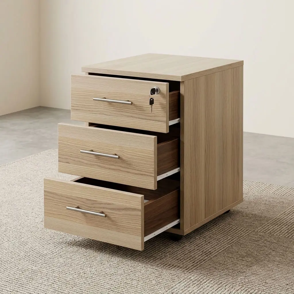 3-Drawer Office Mobile Pedestal with lockable drawers and mobile casters for office storage