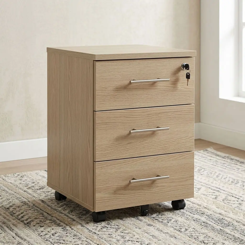3-Drawer Office Mobile Pedestal with lockable drawers and mobile casters for office storage