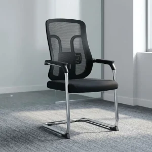 Modern Cantilever Visitor Seat with black mesh backrest, padded seat, armrests, and metal frame