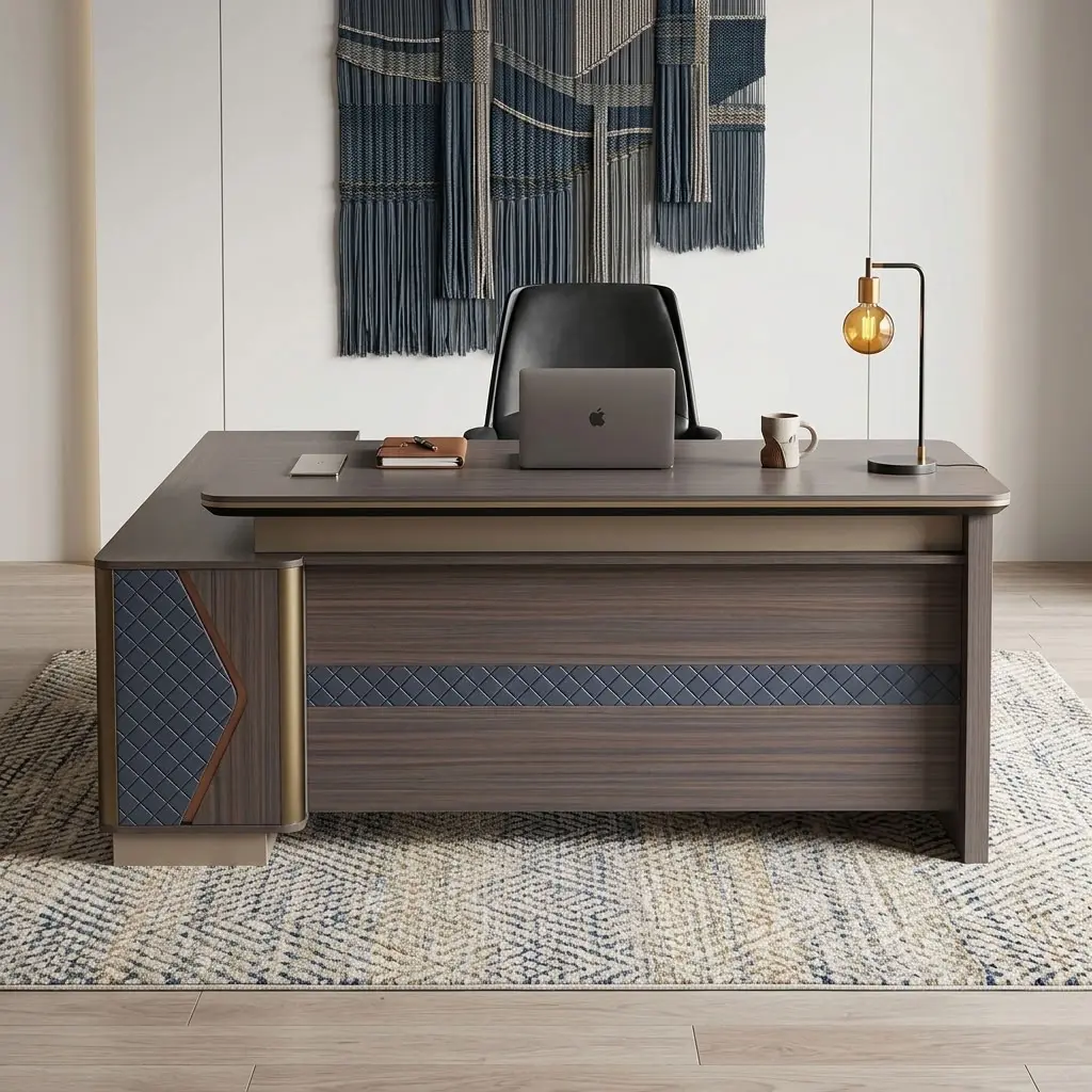 2000mm Durable Executive Office Desk with wood-grain finish, side return, and premium executive design