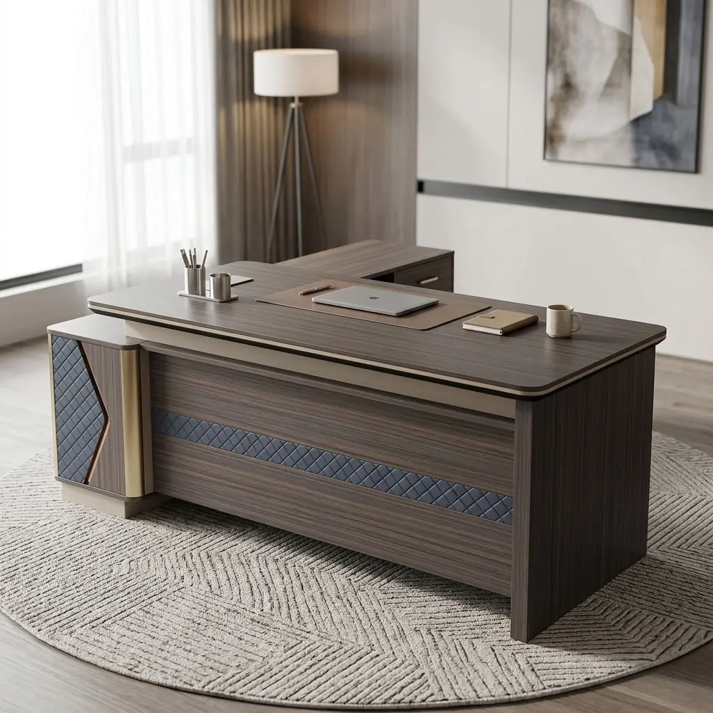 2000mm Durable Executive Office Desk with wood-grain finish, side return, and premium executive design