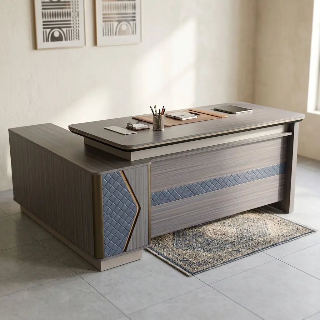 2000mm Durable Executive Office Desk with wood-grain finish, side return, and premium executive design