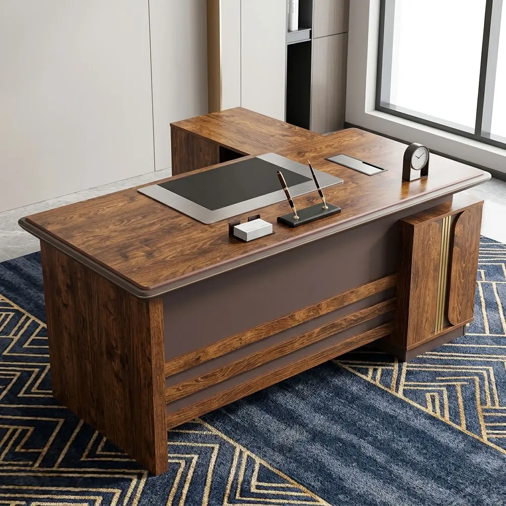 1600mm Executive Office Desk with premium wood-grain finish, L-shaped workspace, and modern executive design