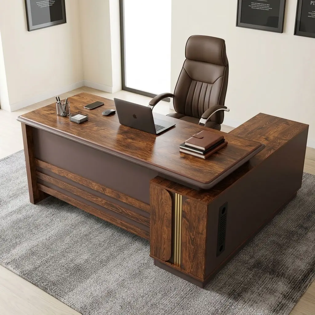 1600mm Executive Office Desk with premium wood-grain finish, L-shaped workspace, and modern executive design
