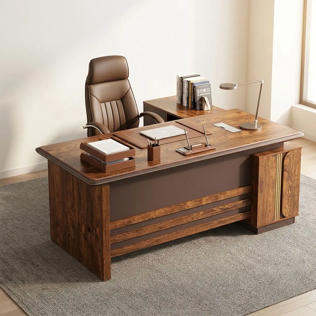 1600mm Executive Office Desk with premium wood-grain finish, L-shaped workspace, and modern executive design