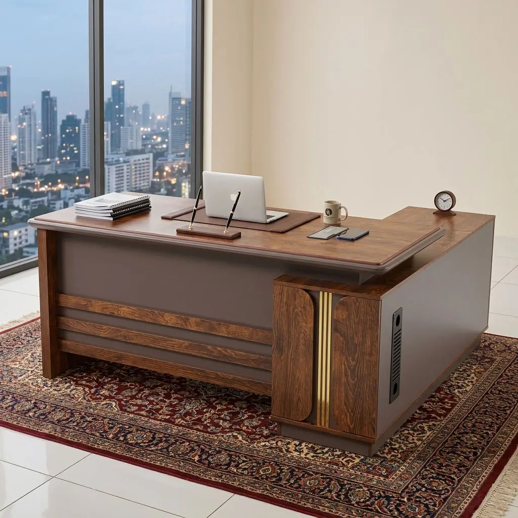 1600mm Executive Office Desk with premium wood-grain finish, L-shaped workspace, and modern executive design