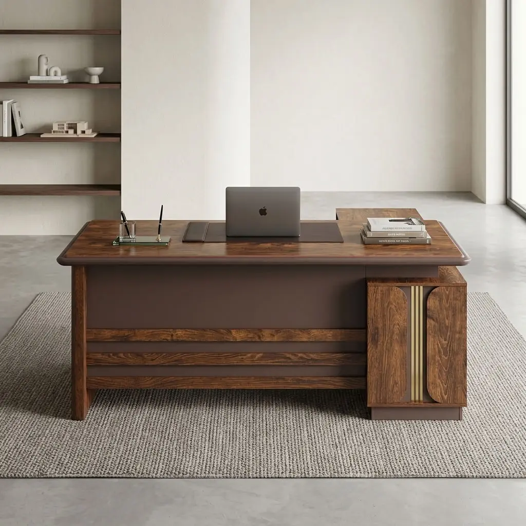 1600mm Executive Office Desk with premium wood-grain finish, L-shaped workspace, and modern executive design
