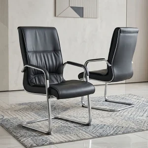 Cantilever Leather Visitor Chair with padded high back, fixed arms, and chrome frame