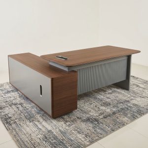 1.8m Modern Advanced Executive Desk with L-shaped workspace, wood-grain finish, cable management, and executive design