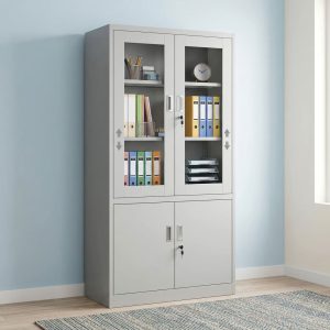 Adjustable Shelf Storage Cabinet with lockable glass doors, adjustable shelves, and enclosed office storage