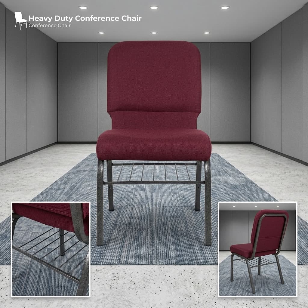 Commercial Auditorium Hall Chair with padded seat, upholstered backrest, metal frame, and under-seat storage