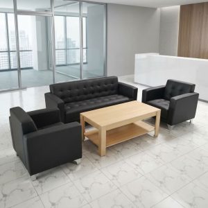 Corporate Reception Area Sofa set with black padded seating for office and executive waiting areas