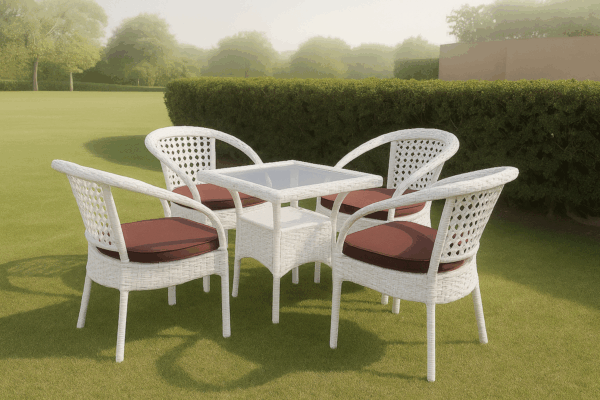4-Seater White Rattan Outdoor Dining Set – With Glass-Top Table - Image 3