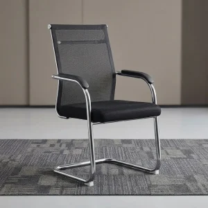 Cantilever Mesh Guest Office Chair with padded seat, armrests, and chrome frame