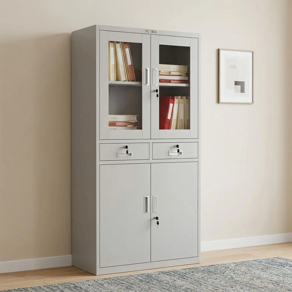 Half-Glass Cabinet With Drawers for secure office file and document storage