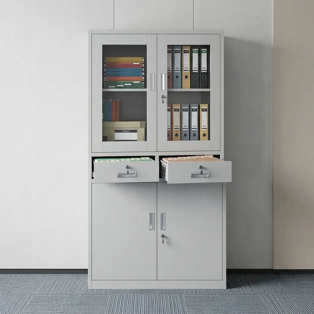 Half-Glass Cabinet With Drawers for secure office file and document storage