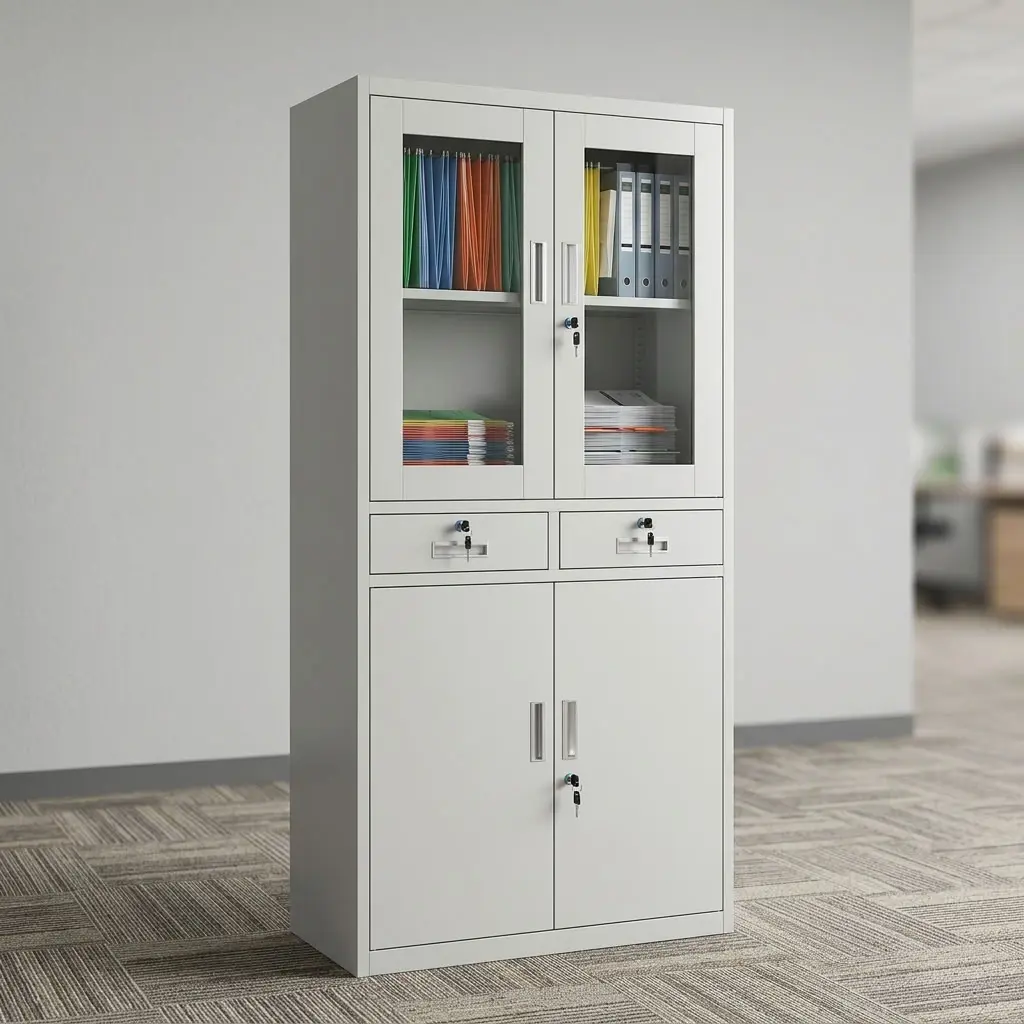 Half-Glass Cabinet With Drawers for secure office file and document storage