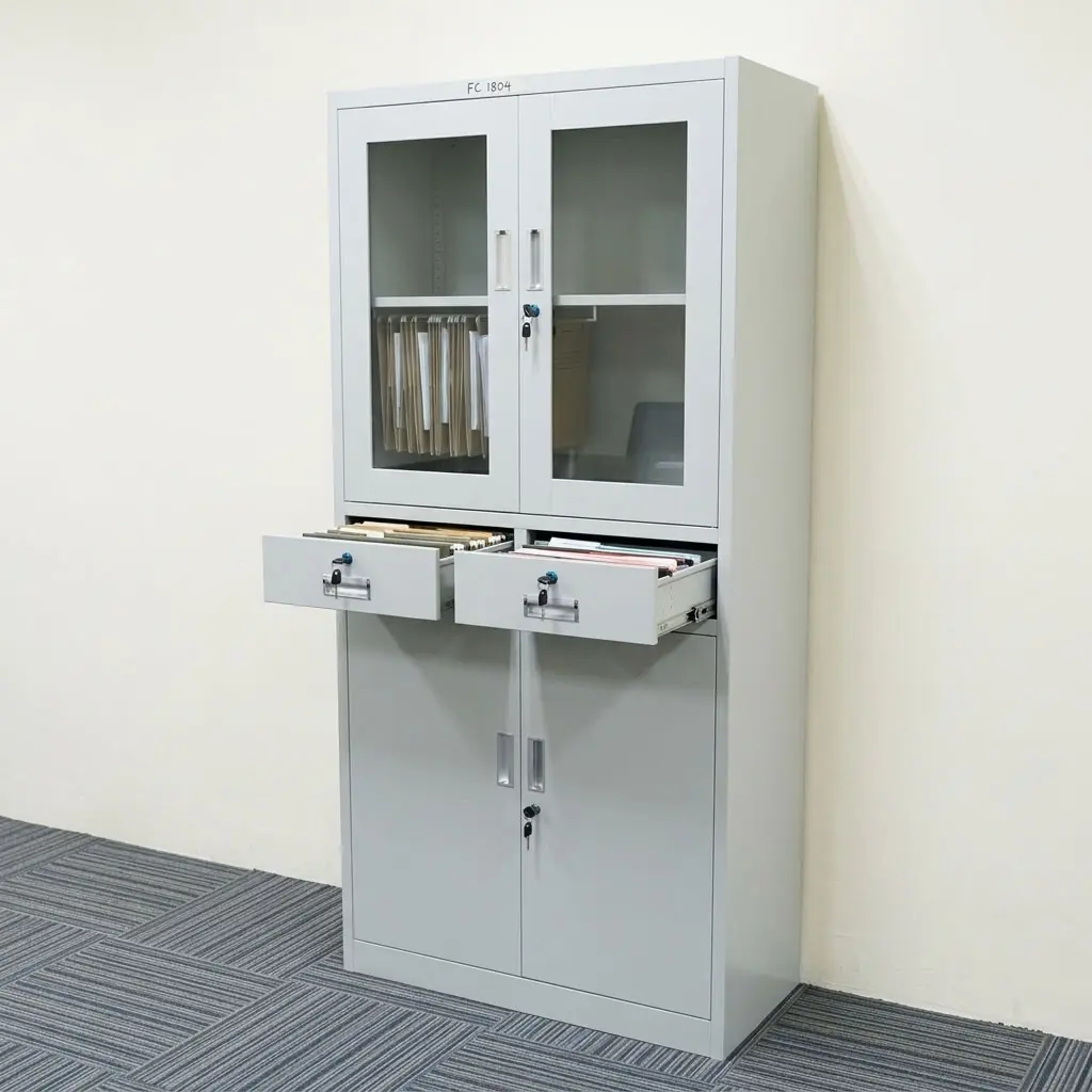 Half-Glass Cabinet With Drawers for secure office file and document storage