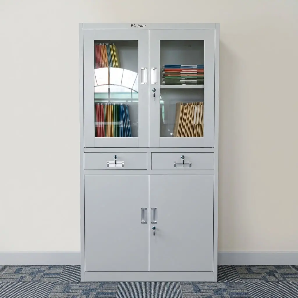 Half-Glass Cabinet With Drawers for secure office file and document storage