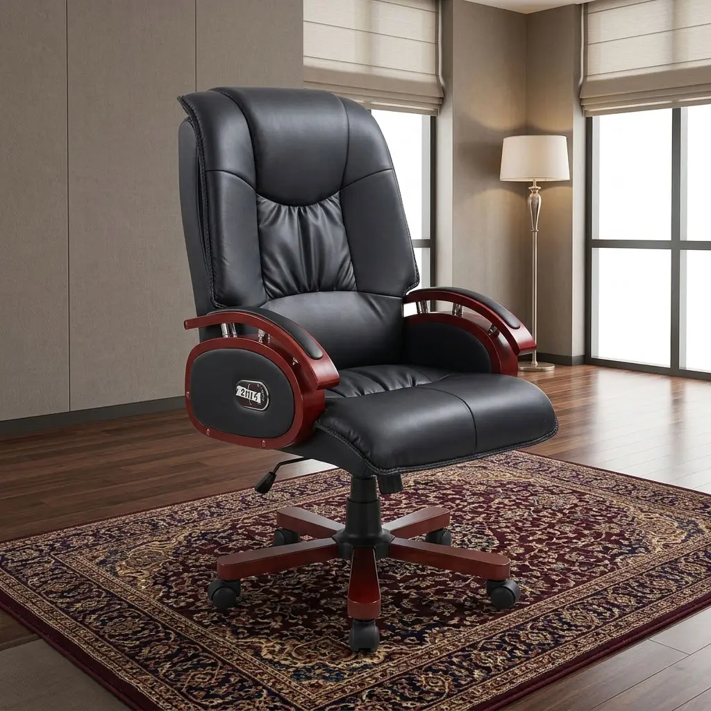 Leatherette High-Back Executive Chair with padded seat, reclining function and wood-look armrests