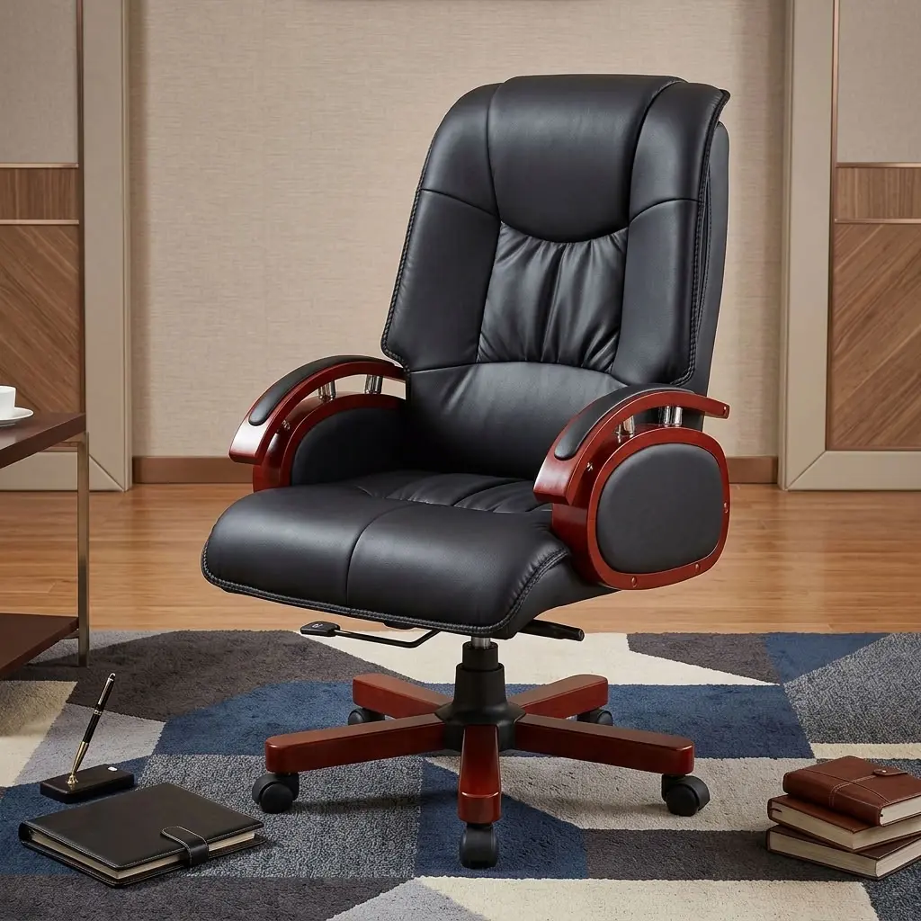 Leatherette High-Back Executive Chair with padded seat, reclining function and wood-look armrests