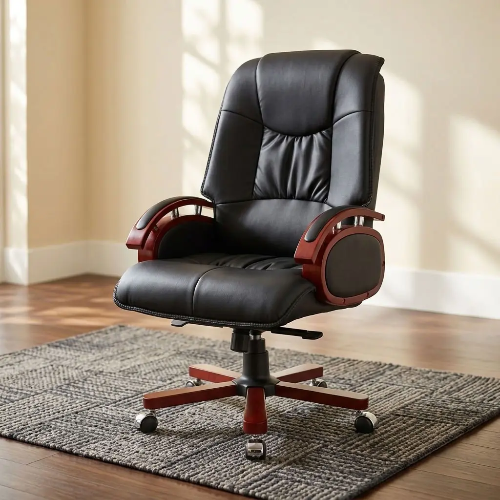 Leatherette High-Back Executive Chair with padded seat, reclining function and wood-look armrests