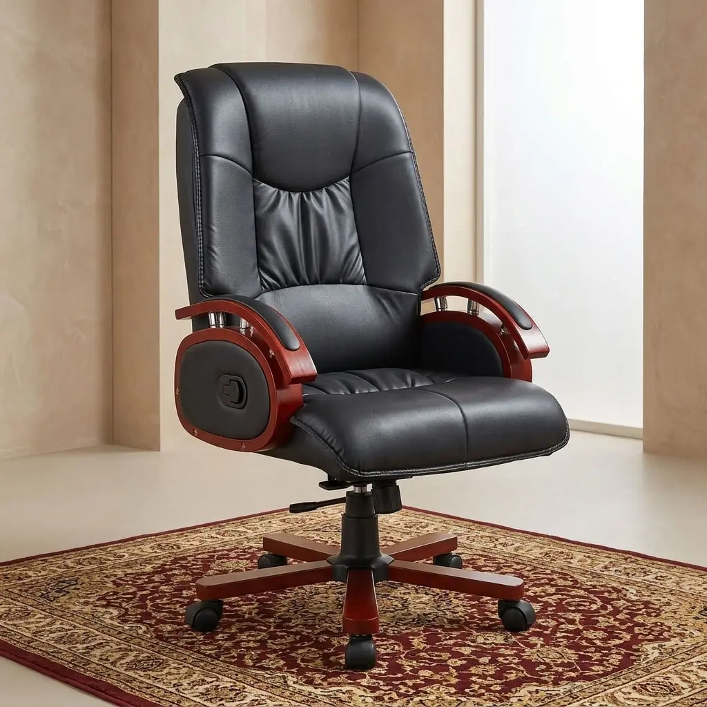 Leatherette High-Back Executive Chair with padded seat, reclining function and wood-look armrests