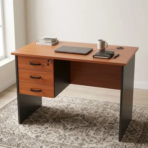 1m Home Office Desk with three drawers, wood-finish desktop and compact workstation design