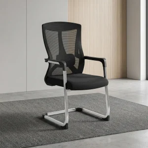 Midback Visitor Waiting Chair with black mesh back, padded seat and cantilever metal frame