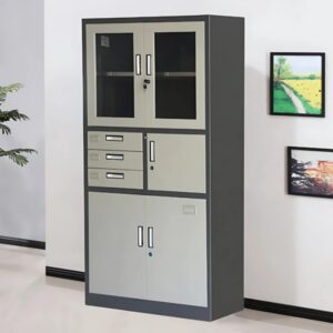 Half glass and metal filing cabinet with safe