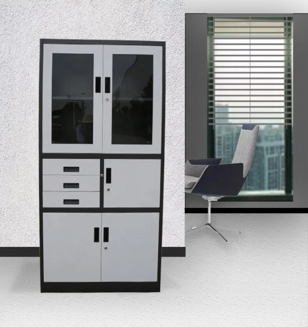 Half glass and metal filing cabinet with safe - Image 4