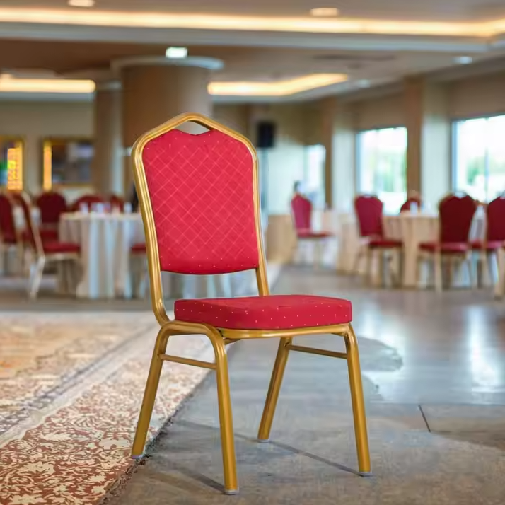 High-Density Red Banquet Chair with gold frame