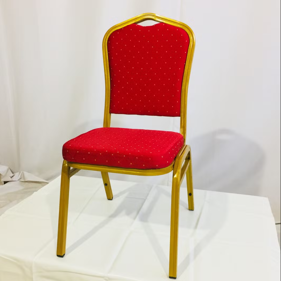 High-Density Red Banquet Chair with gold frame