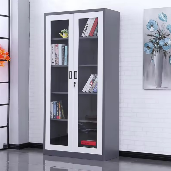2 door Metallic filing cabinet with glass front - Image 4