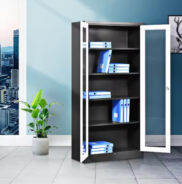 2 door Metallic filing cabinet with glass front - Image 2