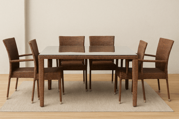 6-Seater Outdoor Rattan Dining Set with Glass Tabletop - Image 2