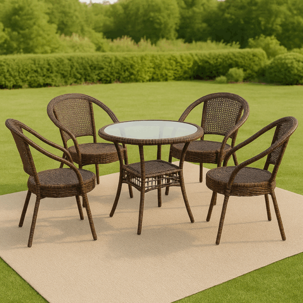4-Seater Wicker Outdoor Set with Mesh Backrests and Table