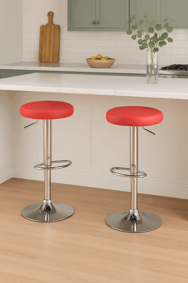 Modern Adjustable Red Bar Stools with Chrome Finish
