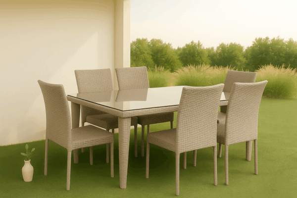 6-Seater Beige Rattan Dining Set