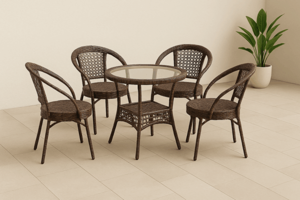 4-Seater Wicker Outdoor Set with Mesh Backrests and Table - Image 2