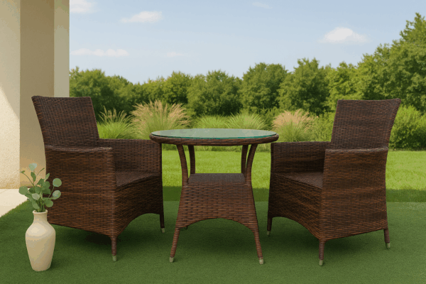 2-Seater Round Rattan Balcony Set – With Glass-Top Table - Image 2