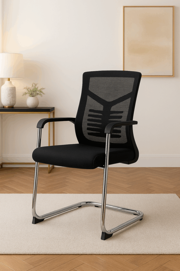 Modern Black Mesh Visitor Chair with Chrome Cantilever Frame