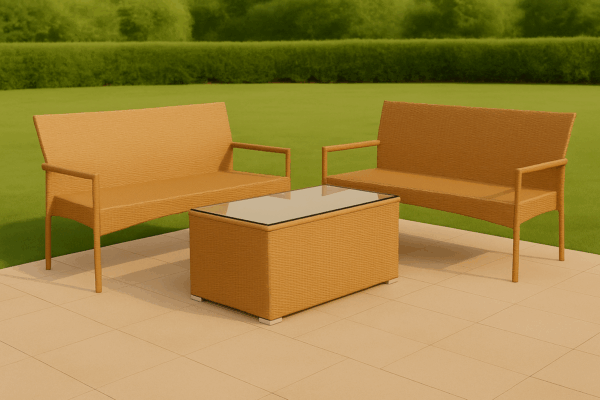 Outdoor Wicker 4-Seater Bench Set with 1.2M Glass-Top Table