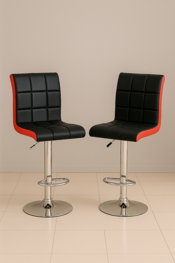 Modern Adjustable Bar Stools – Black & Red Finish - Image 2