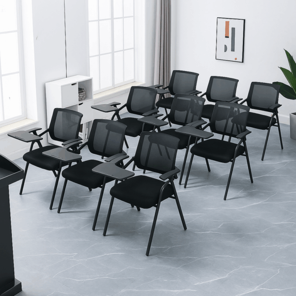 Mesh Foldable Training Chair with Writing Tablet – Black - Image 2