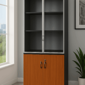 Wood & Glass Office Display Cabinet – Lockable 2-Door Storage Unit