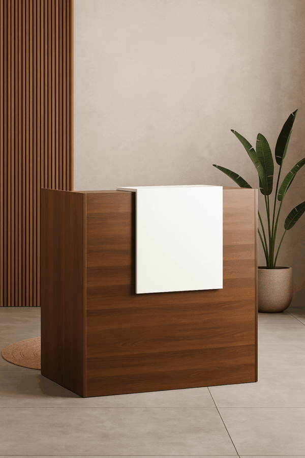 Modern Reception Desk – 1.4M Walnut Finish
